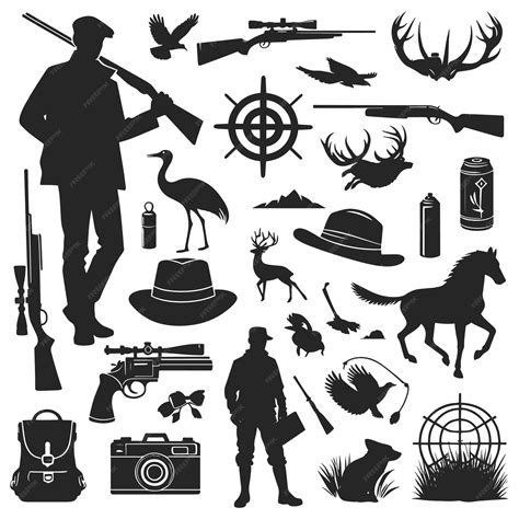 Hunting Elements Silhouette Black and White Hunting Elements | Premium