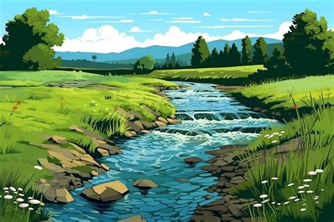 Premium Ai Image A Cartoon Style Illustration Of A Stream Running