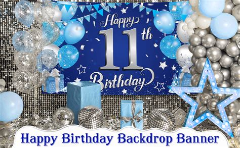 Katchon Blue And Silver Happy 11th Birthday Banner Large