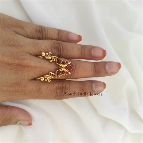 Red Stone Finger Ring | Finger Ring - South India Jewels