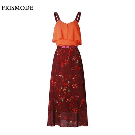 Frismode Spaghetti Strap Two Piece Set Chiffon Dress 2018 New Floral