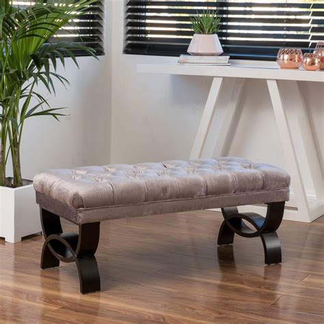 Euler Contemporary Button Tufted Velvet Ottoman Bench Ottoman Bench