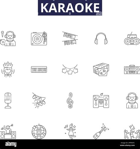 Karaoke Line Vector Icons And Signs Music Microphone Lyric Singers