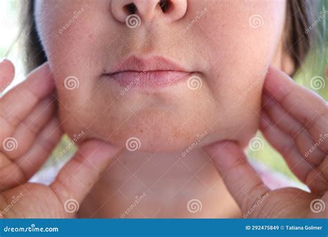 Double Chin Face Mature Woman 50 Years Old Human Fat Neck Sagging