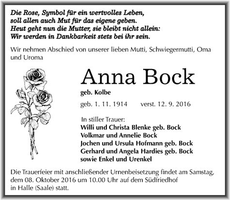 Traueranzeigen Von Anna Bock Abschied Nehmen De