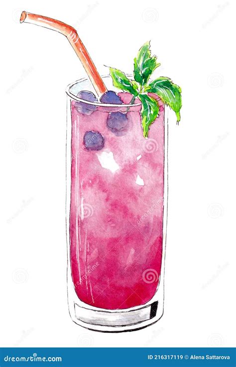 Hand Drawn Watercolor Cocktail Mixed Non Alcoholic Drink Stock Illustration Illustration Of