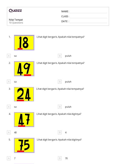 50 Lembar Kerja Nilai Tempat Desimal Untuk Kelas 1 Di Quizizz Gratis