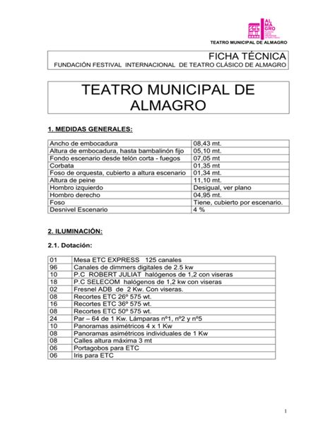 ficha técnica del teatro municipal Festival Internacional de Teatro