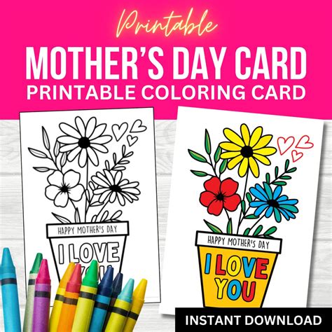 Happy Mothers Day Printable Coloring Card Color Your Own Diy T For