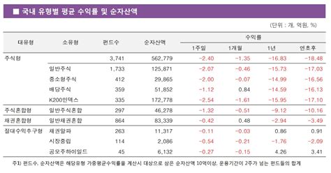 주간펀드동향 국내 주식형 펀드 한주간 24 하락