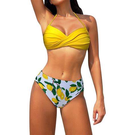 Aqitti Women High Waisted Bikini Front Swimsuits Lace Up Bikini Tops