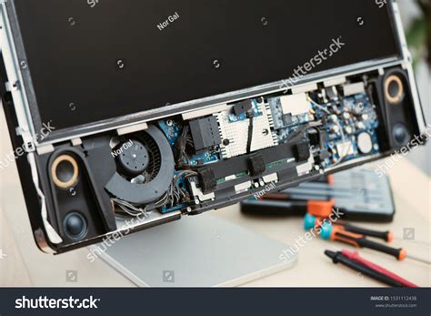 Closeup Computer Parts Inside Broken Computer Stock Photo 1531112438 ...