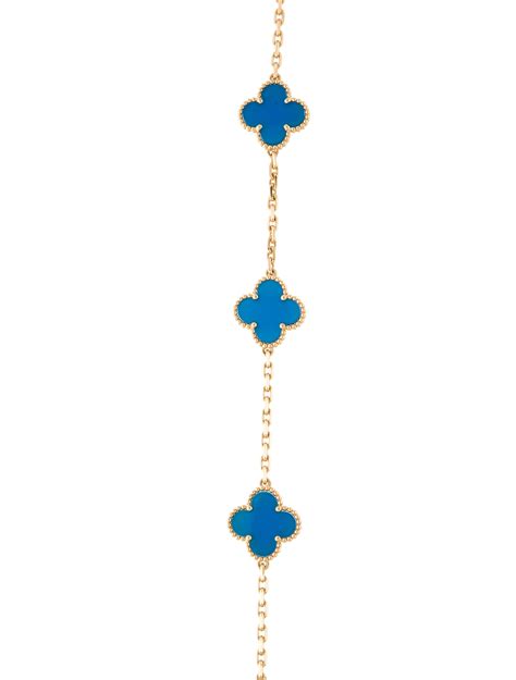 Van Cleef And Arpels 20 Motifs Vintage Alhambra Long Necklace Blue 18k