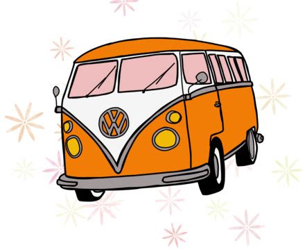 Vw Van Karikatur, Vw, Kombinieren, Retro PNG und PSD Datei zum ...