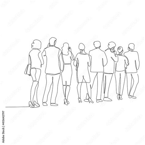 Continuous Line Drawing Of People In Line Vector Illustration Stock