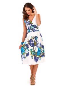 Womens Dress 100 Cotton Floral Summer Dress Mid Knee Length Ladies Size Uk 8 16 Ebay