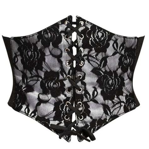 White W Black Lace Overlay Corset Belt Cincher