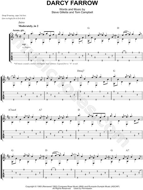 John Denver Darcy Farrow Guitar Tab In D Major Download And Print