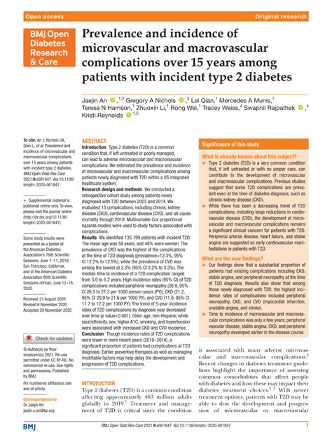 Pdf Prevalence And Incidence Of Microvascular And Macrovascular