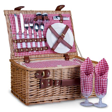 Wicker Picnic Basket Set For 2 Persons Large Willow Hamper With