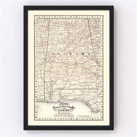 Vintage Railroad Map Of Alabama 1882 By Ted S Vintage Art