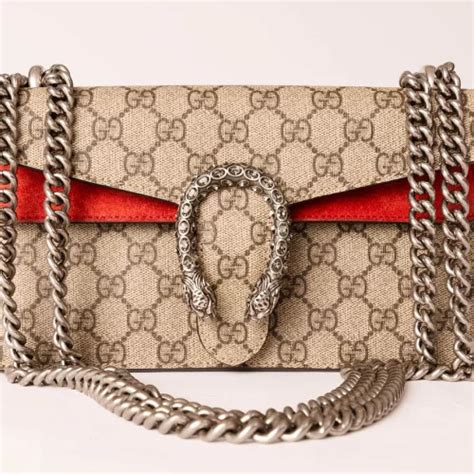 Sac Port Paule Dionysus Pm Gucci Cuir Monogramme Beige Et Rouge