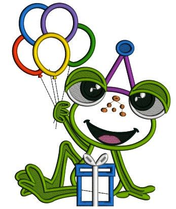 Cute Little Birthday Frog Holding Balloons Applique Machine Embroidery – Embroiderymonkey