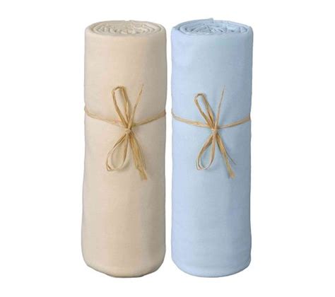 Lot De 2 Draps Housses Bébé Jersey Bio Écru Et Bleu 70x140 Drap