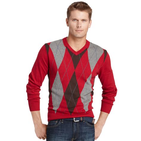 Izod Sweater V Neck Argyle Sweater For Men Lyst