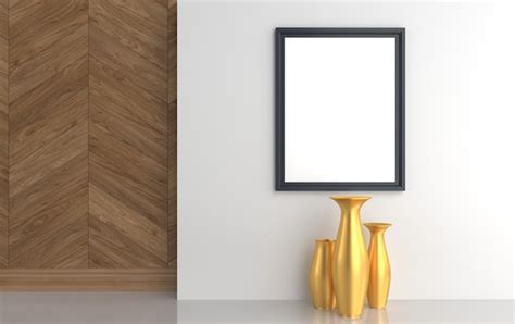 Premium Photo Framed Poster On White Wall 3d Rendering Mockup Scene