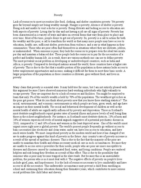 Poverty Essay Pdf Poverty Poverty And Homelessness