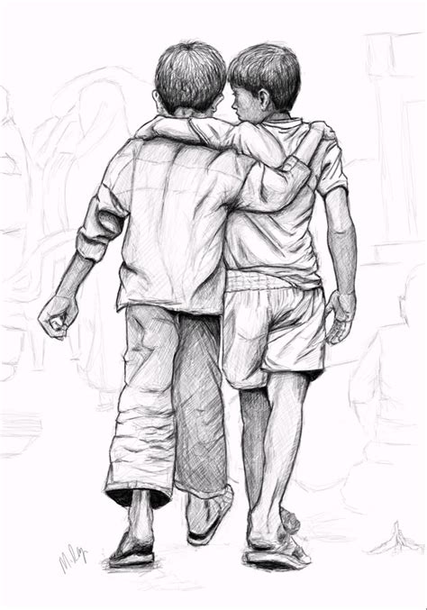 Friendship day drawing best friends hugging each other how to draw boys ...