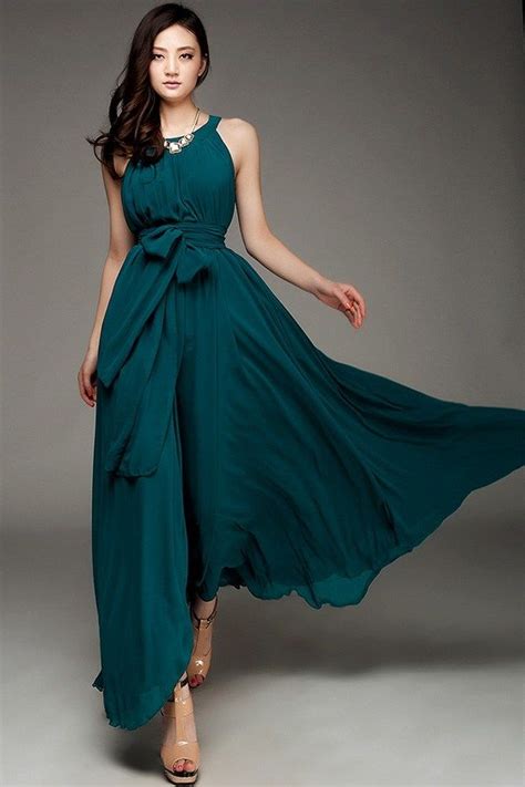 Christmas Party Style Teal Maxi Dress Chiffon Long Dress Gorgeous