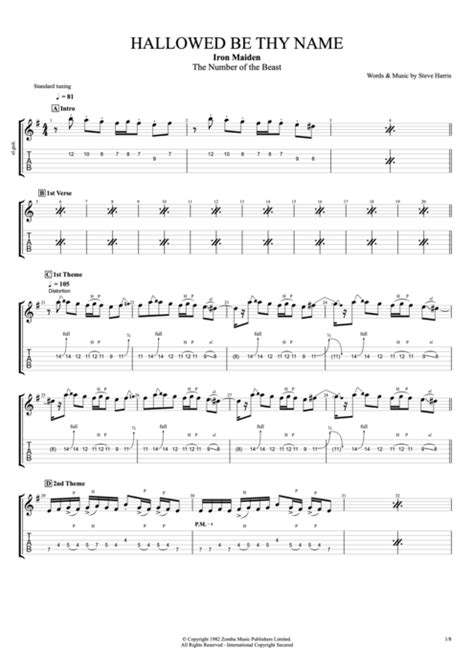 Hallowed Be Thy Name by Iron Maiden - Full Score Guitar Pro Tab | mySongBook.com