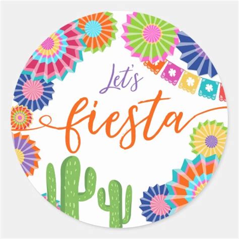 Lets Fiesta Favor Tag Sticker Mexican Cactus