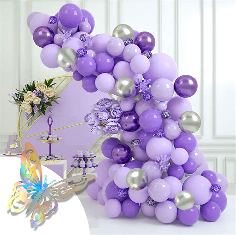 Visondeco Globos Morados Y Plateados Kit De Guirnalda De Globos