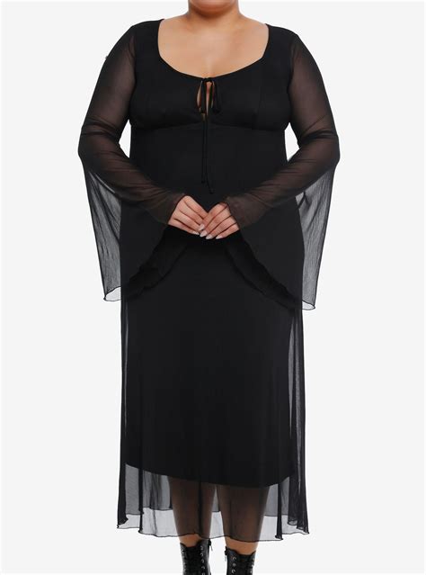 Cosmic Aura Black Mesh Bell Sleeve Midaxi Dress Plus Size Hot Topic