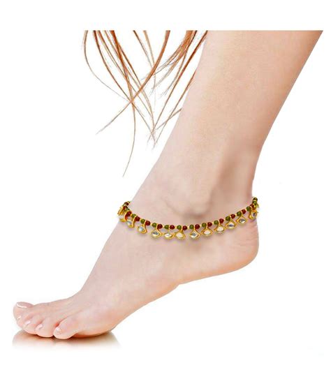 Red And Green Beaded Kundan Brass Anklets 2 For One General Category