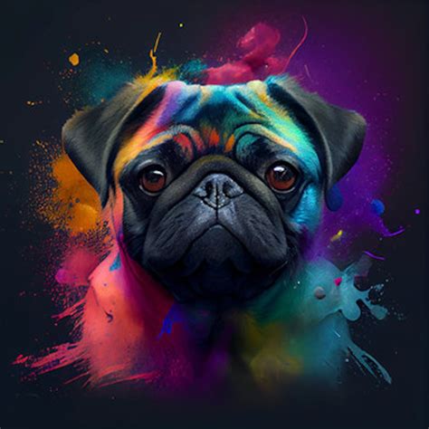 Adorable Pug Dog With Vibrant Splash Of Colors Art Print Instant