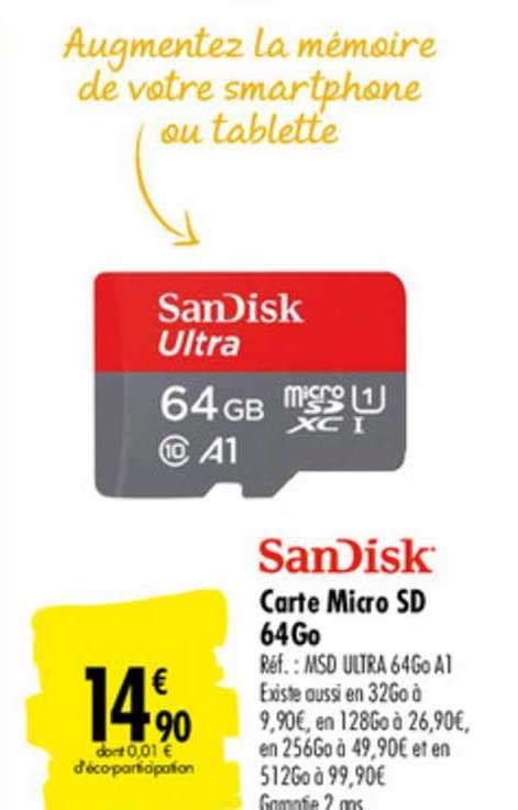 Offre Carte Micro Sd 64go Sandisk Chez Carrefour