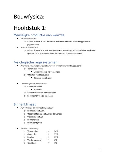 Bouwfysica Samenvatting Semester Bouwfysica Hoofdstuk