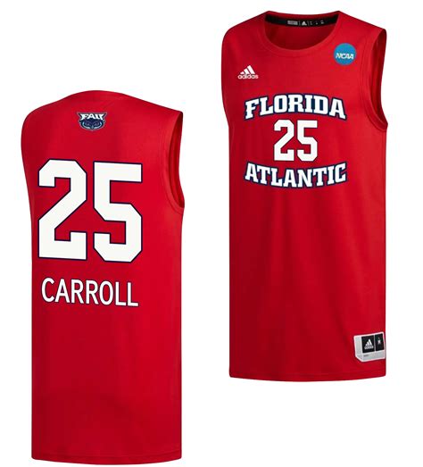 Tre Carroll Fau Owls March Madness Basketball Men Jersey Red