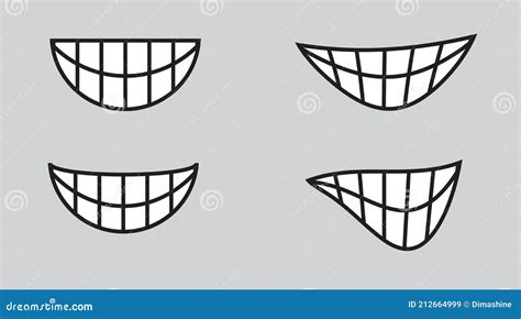 Cartoon Smile, Mouth, Lips With Teeth And Tongue. Vector Illustration Isolated On White ...