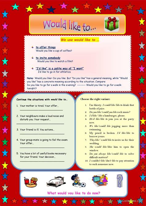 Would To Like - Would like to: English ESL worksheets pdf & doc