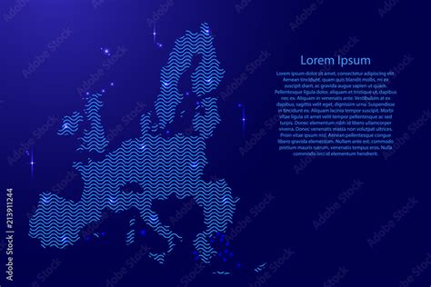 European Union Map Country Abstract Silhouette From Wavy Blue Space