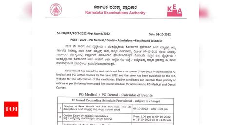 Karnataka Neet Pg 2022 Counselling Schedule Released For Round 1 Check