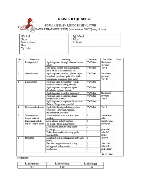 Form Asesmen Risiko Jatuh Ranap Geriatri Pdf