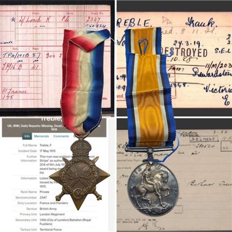 WW1 British Medal Duo To Pte F Treble 1/4th Battalion Royal Fusiliers ...