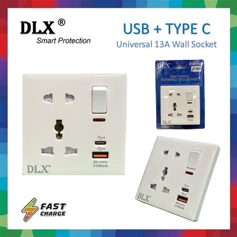 DLX KKMAX 13A Universal Switch Socket USB Port Type C Fast Charging