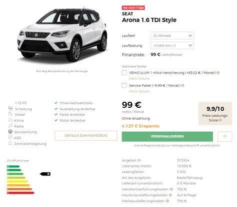 Seat Arona Tdi Style Leasing F R Euro Im Monat Netto Frei